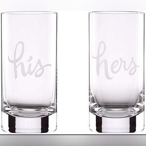 Kate Spade ‘His & Hers' tall double old fashion Lenox Crystal Glasses NWT